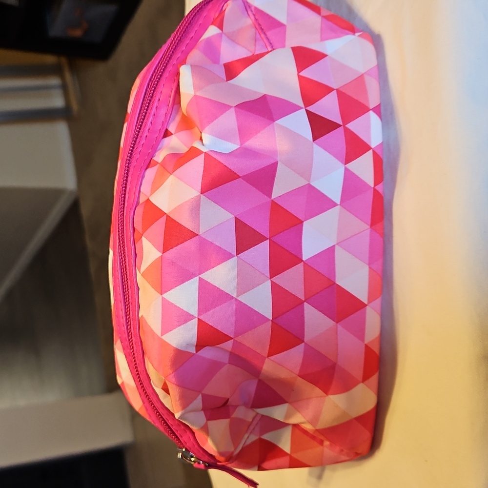 Macys Red And Pink Checkered Cosmetic Case